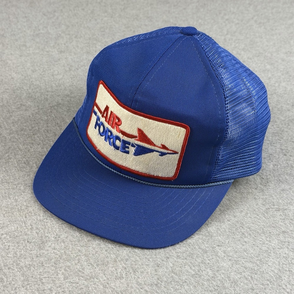 Vintage Air Force Mesh Trucker Snapback Hat Blue Embroidered Patch USA OSFA